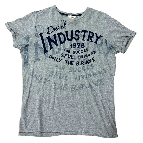 Diesel Industry 1978 Graphic T-Shirt Gray Short Sleeve Y2K Style - Picture 1 of 5